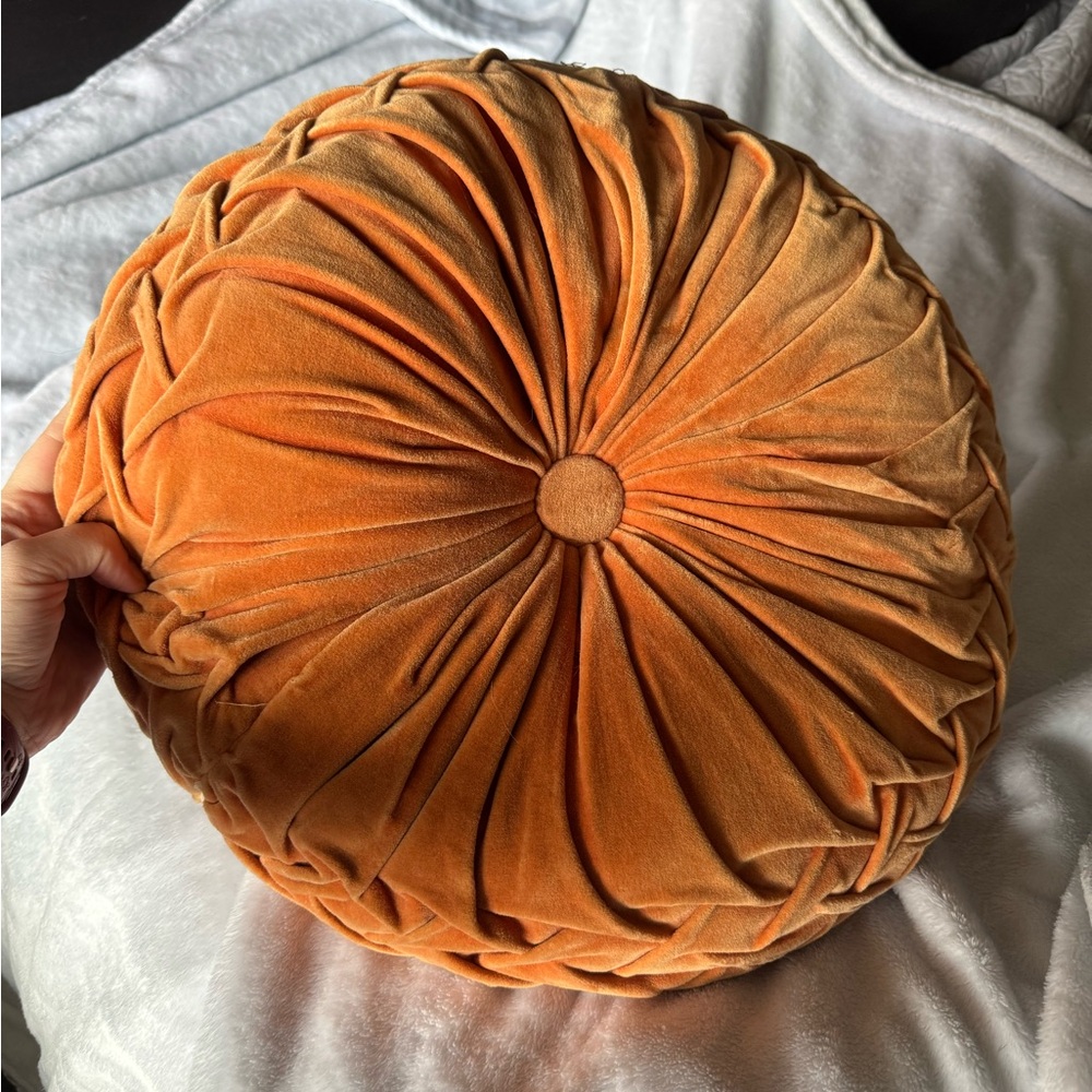 Round Orange Velvet Pillow